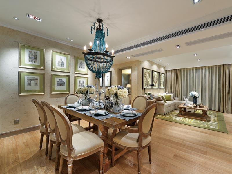 高雅清爽田园餐客厅一体装饰效果图