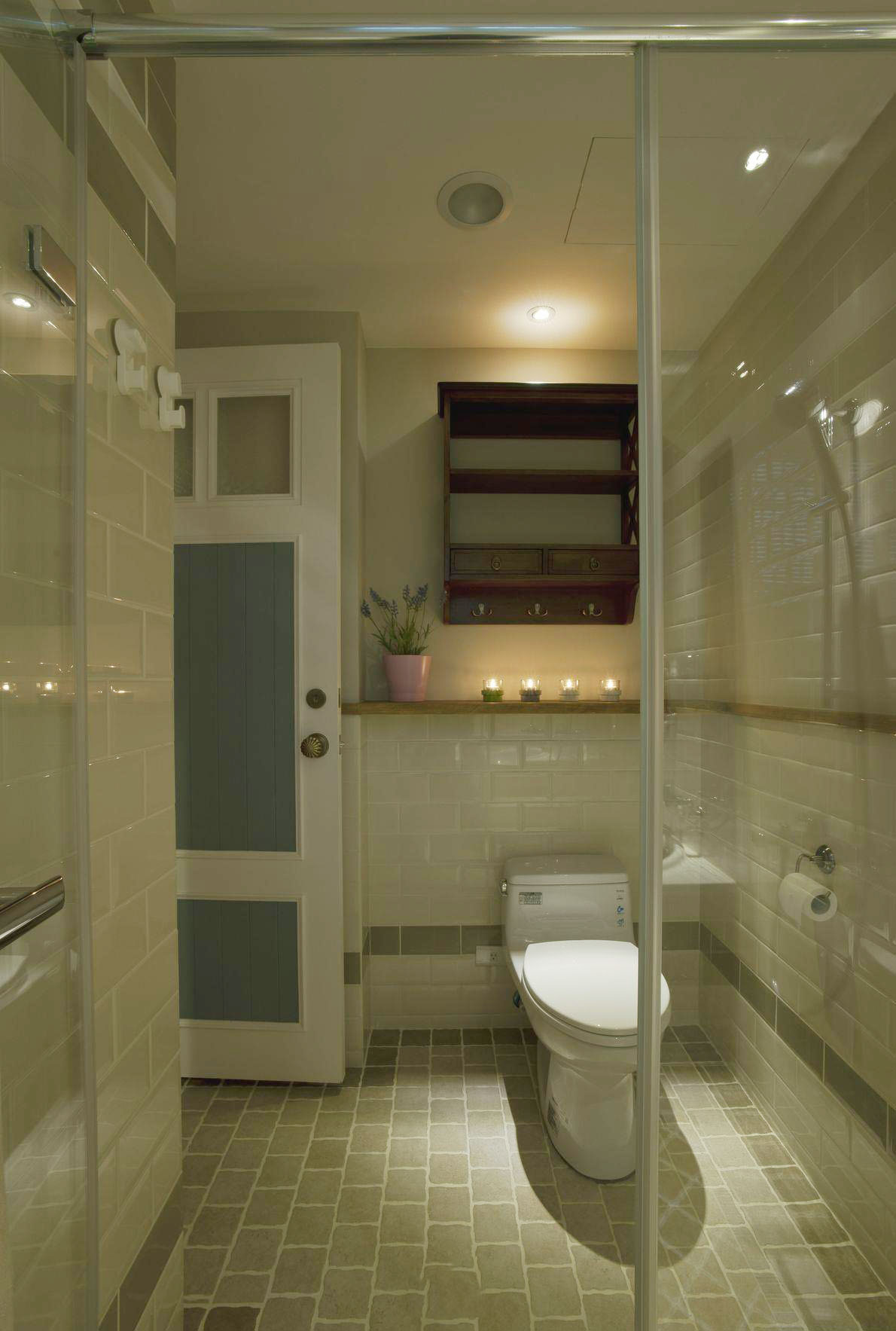 简朴田园风格室内卫生间收纳柜背景墙效果图