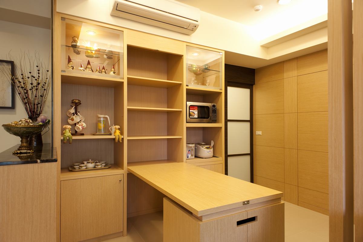 原木现代日式书房整体书柜设计 - 效果图