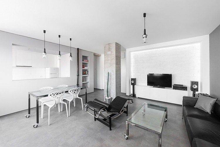 黑白灰北欧小户型餐客厅一体设计图 - 效果图