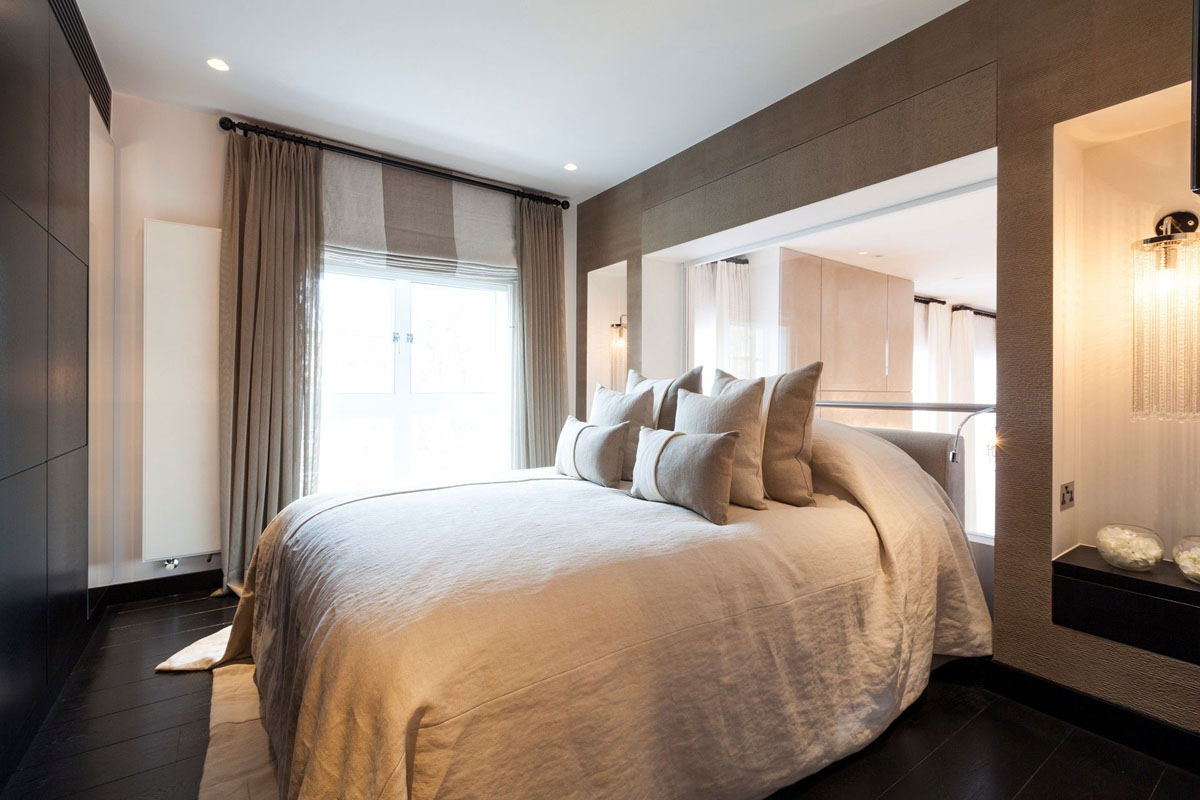 时尚浪漫中性色简约卧室玻璃背景墙设计 - 效果图