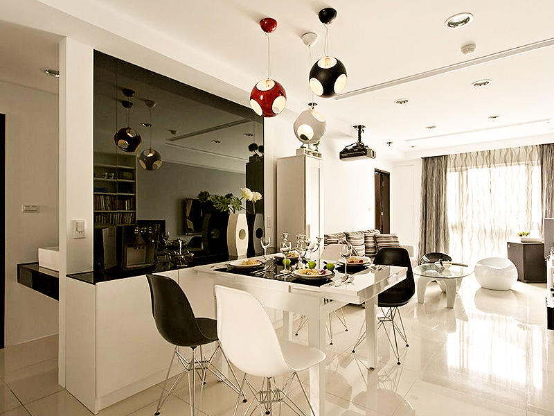 黑白简约风餐厅镜面隔断