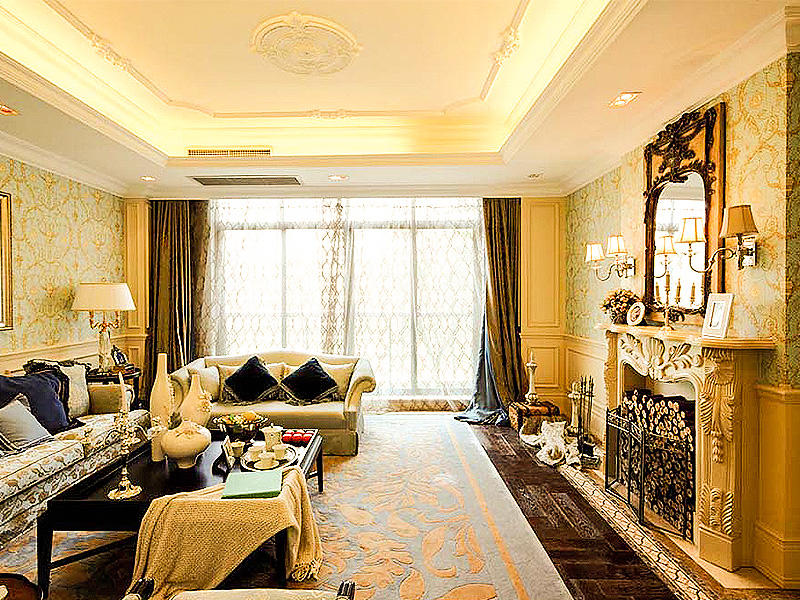时尚复古奢华欧式别墅客厅背景墙装饰效果图