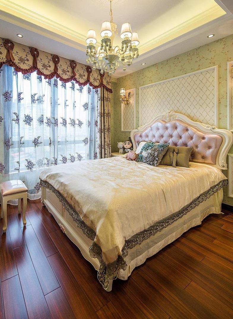 欧式雅致田园卧室碎花拼接背景墙效果图