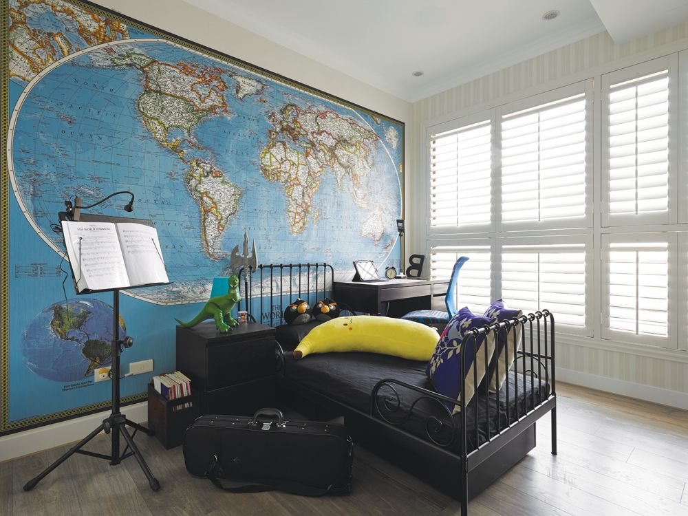 现代家装儿童房 地图背景墙装饰图 - 效果图