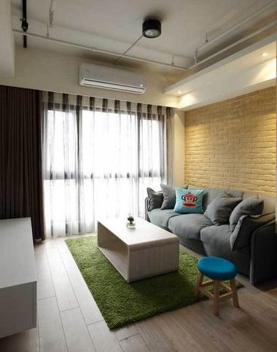 清新简约一居室客厅黄色背景墙效果图