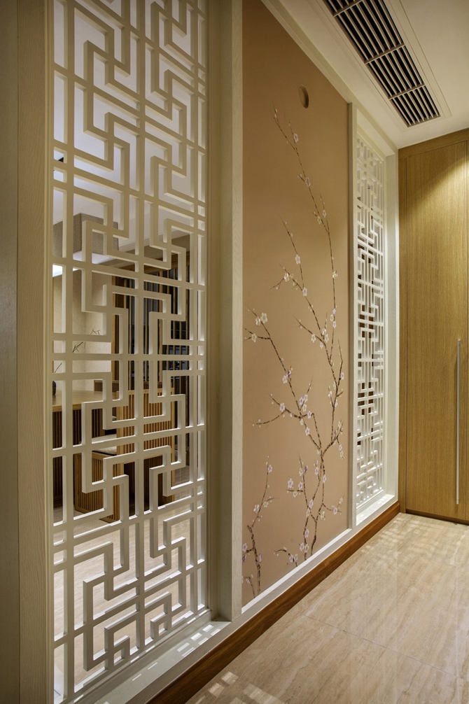 和风日式过道 镂空隔断背景墙设计 - 效果图