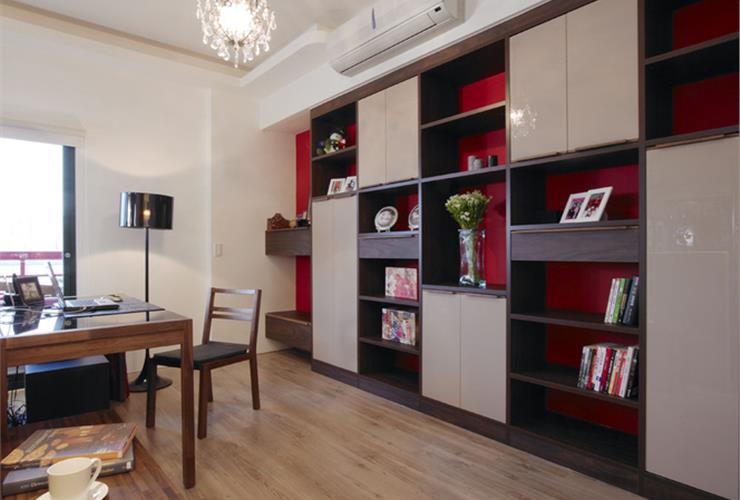 古朴现代书房博古架设计装修图 - 效果图