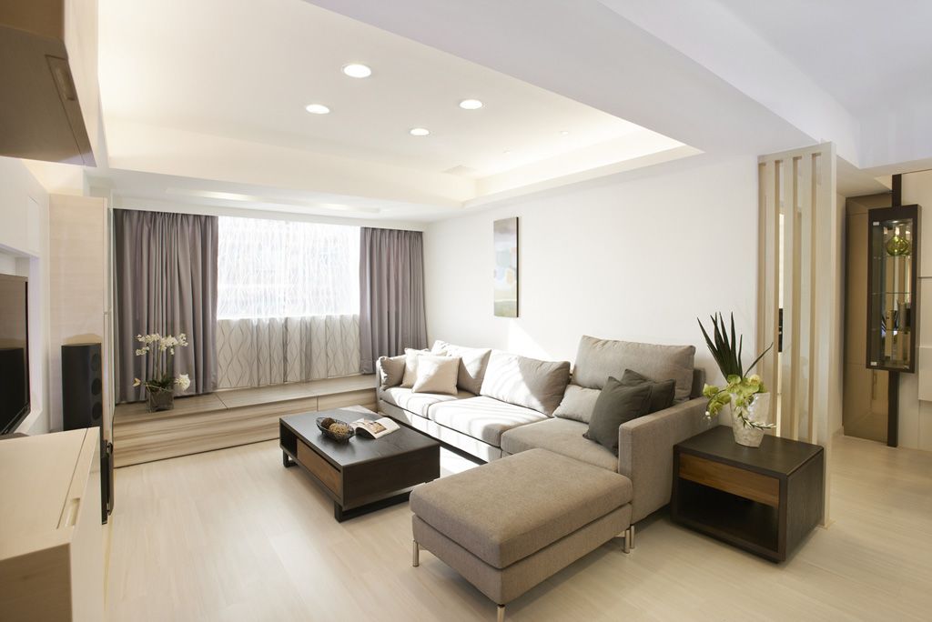 现代简约客厅木条隔断设计 - 效果图