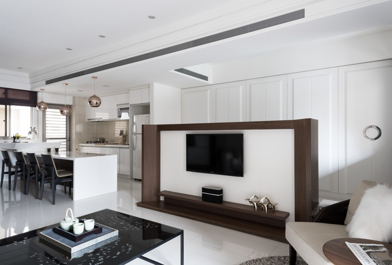 咖色系现代简约电视墙设计 - 效果图