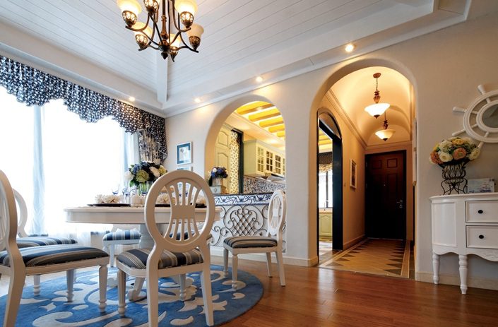 蓝白自然地中海风格别墅餐厅设计装修图 - 效果图