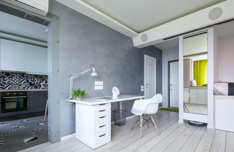 42平米简约创意收纳小户型公寓家居书桌设计装饰图 - 效果图