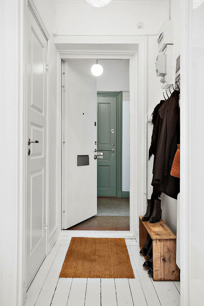 白色极简北欧风格家居玄关鞋凳设计装潢图 - 效果图