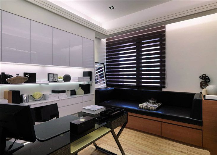 现代简约深色系书房效果图