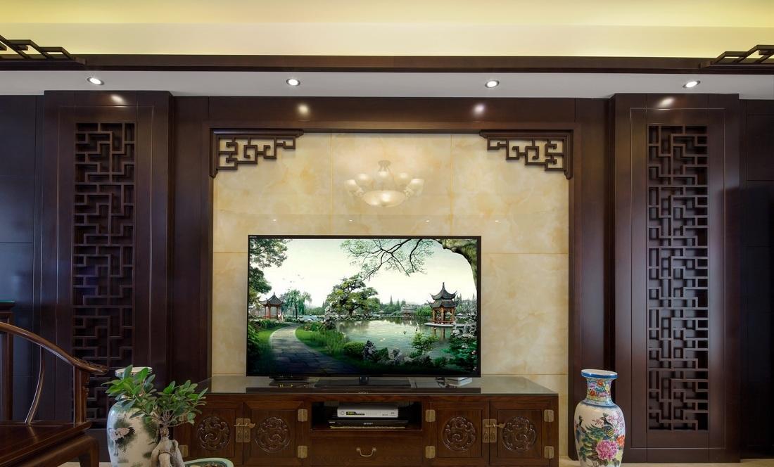 典雅中式装修风格实木背景墙设计图片 - 效果图