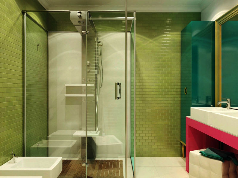 英式混搭绿色卫生间装潢效果图