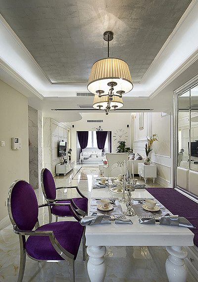 优雅高贵简欧风格餐厅餐桌椅装饰图 - 效果图