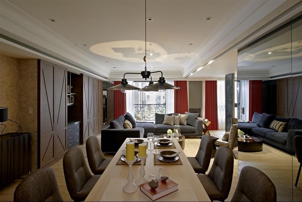 古朴典雅美式风格客餐厅吊顶设计 - 效果图