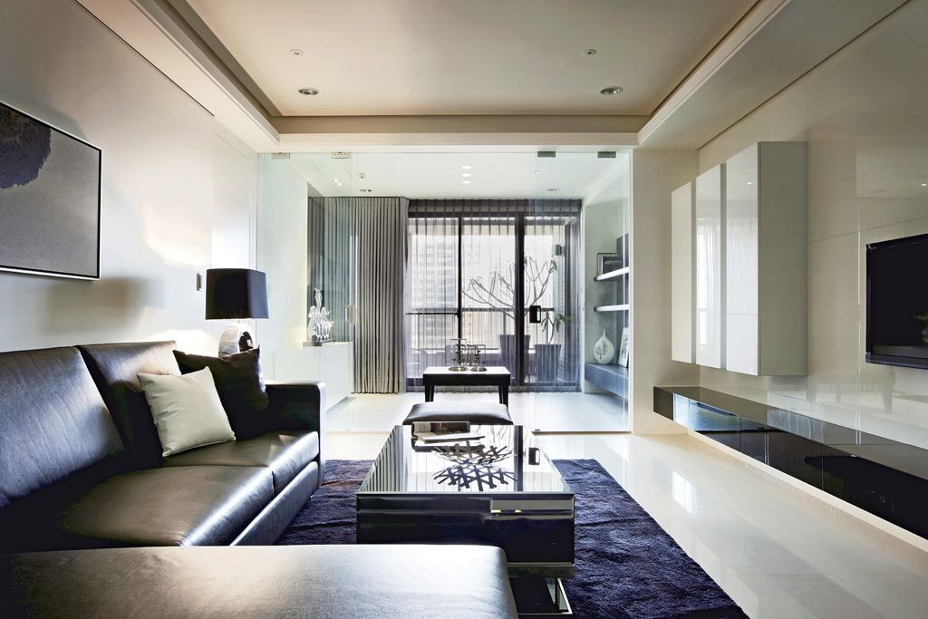 简洁现代客厅玻璃墙隔断设计 - 效果图