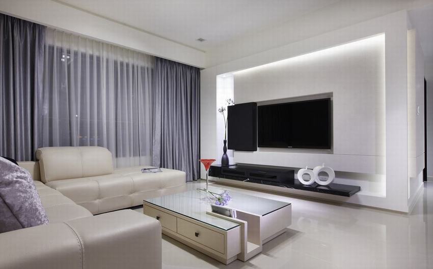 纯净简约现代客厅 电视背景墙设计 - 效果图