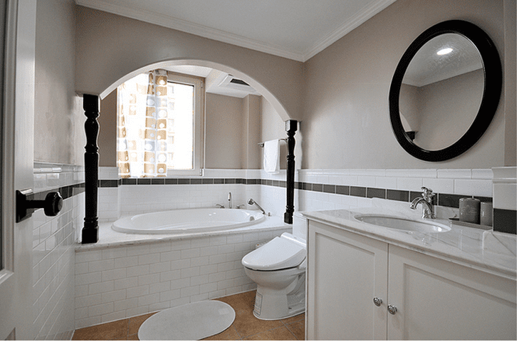 黑白美式风格卫生间瓷砖腰线设计装修案例图 - 效果图