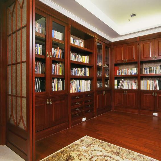 文雅新古典书房红木书柜装饰图 - 效果图
