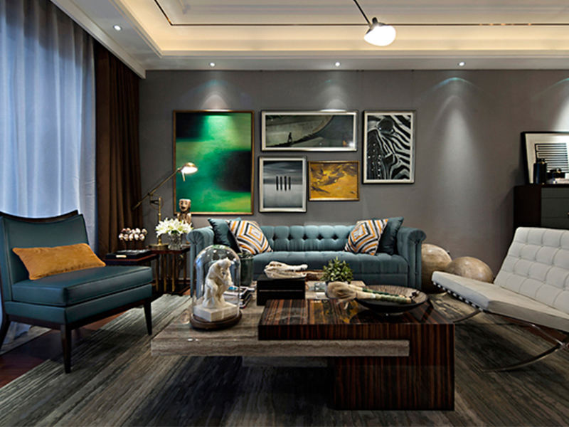 沉稳摩登混搭美式三居客厅沙发背景墙效果图