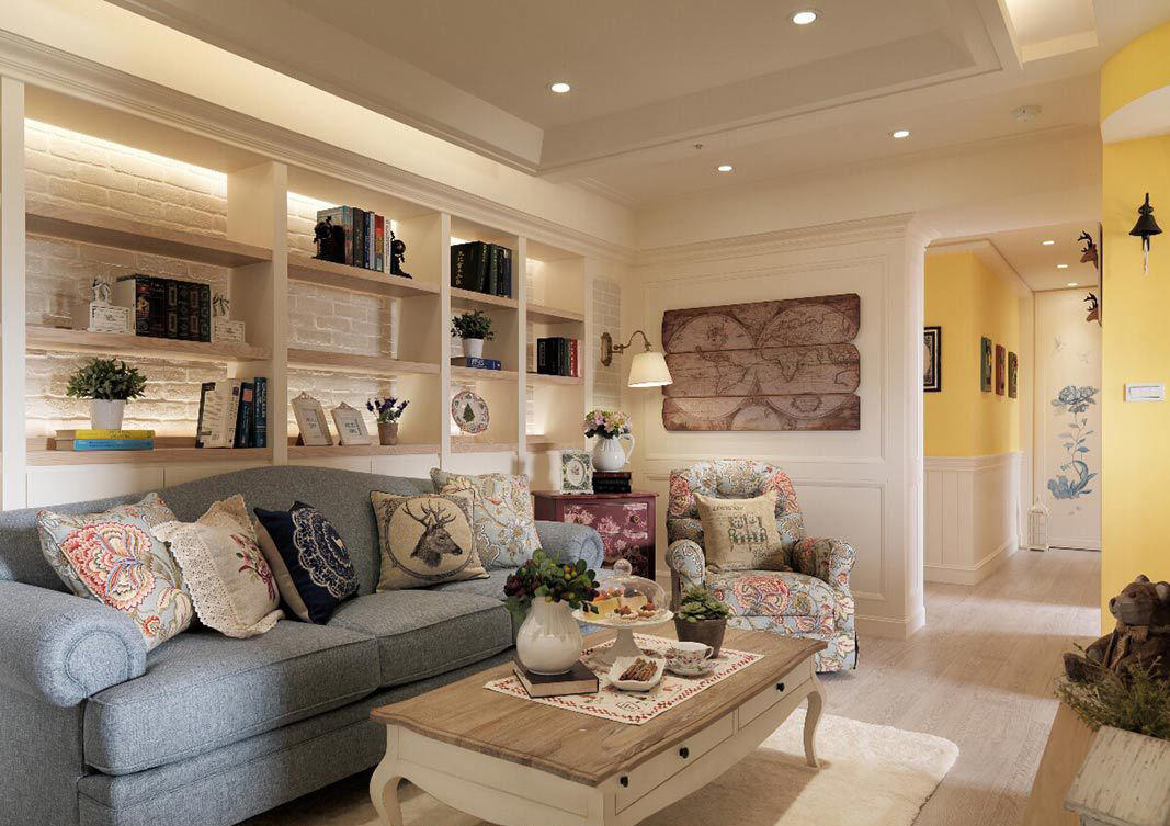 悠闲美式设计风格二居客厅装潢欣赏图 - 效果图