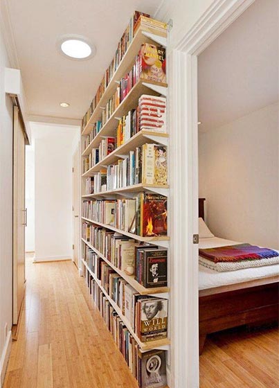 现代简约过道书架背景墙设计 - 效果图