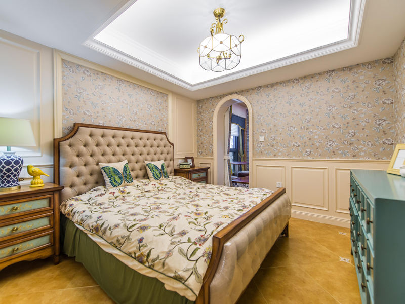 美式清新乡村卧室软装效果图