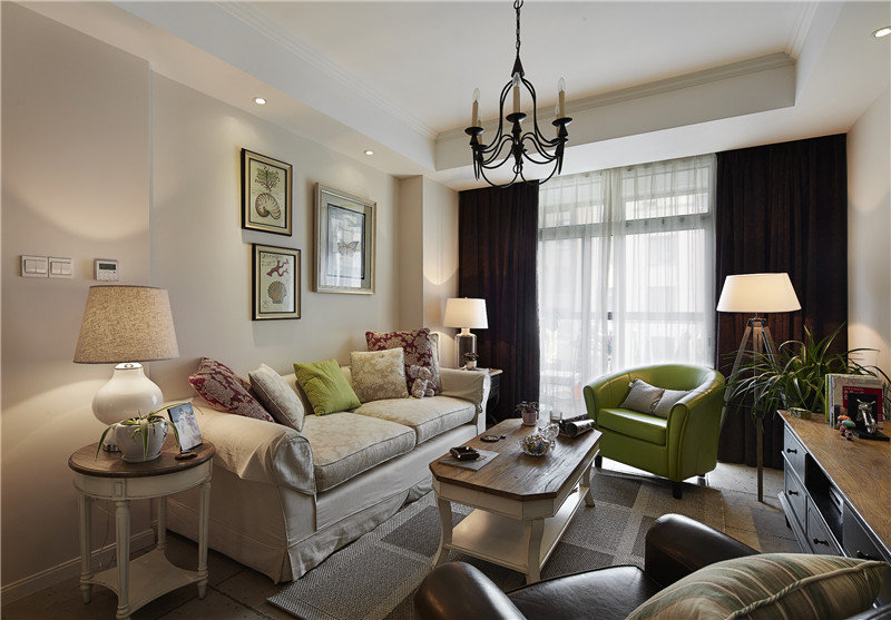 古朴美式装修风格客厅软装饰搭配图 - 效果图