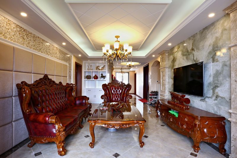 实木欧式现代混搭客厅背景墙效果图