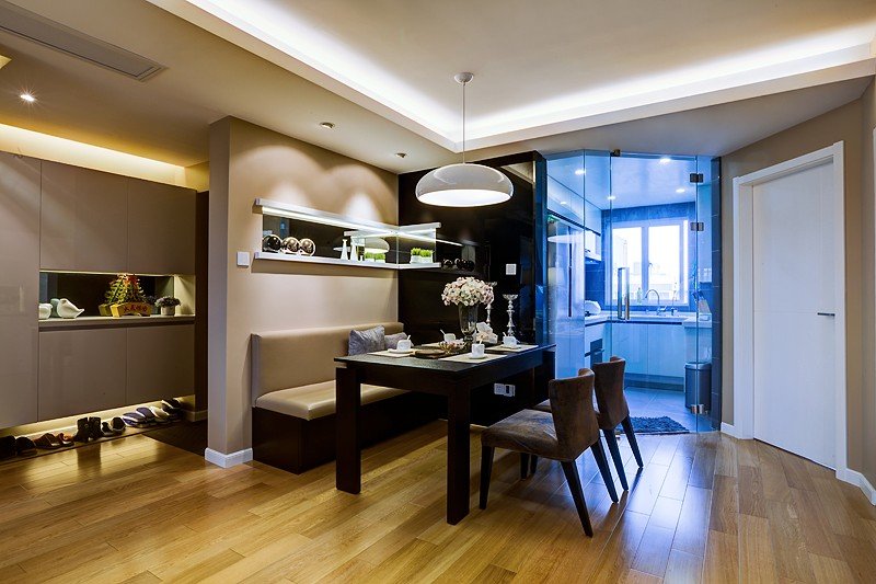 现代开放式餐厅家具设计 - 效果图